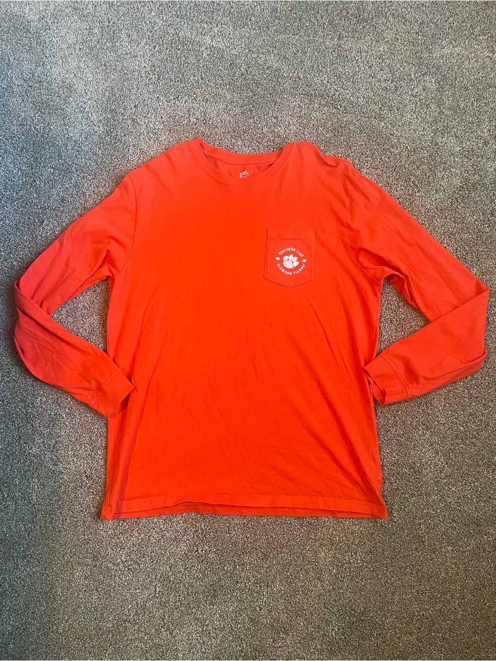 Southern Tide Clemson Tigers Men's Long Sleeve Pocket Tee Orange Size Large